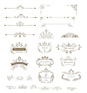 华丽的框架和设计元素 标签 包装 设计豪华产品图标集合。矢量图
