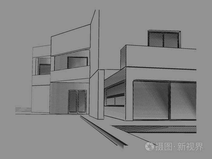 摄图新视界 插画 建筑 现代房屋素描的风格化向量例证.eps