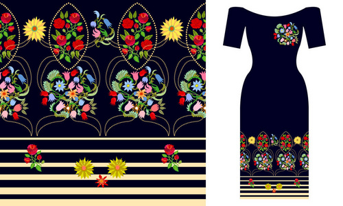 波西米亚花束。晚礼服的设计灵感来自民间艺术的