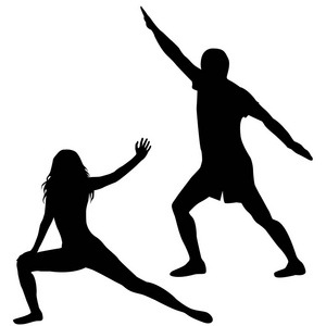 男人和女人练习瑜伽的剪影