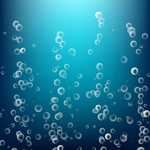 在水中的气泡。3d 现实深的水里的气泡。圆和液体，光设计