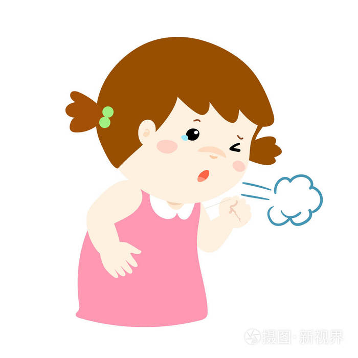 小女孩咳嗽矢量卡通