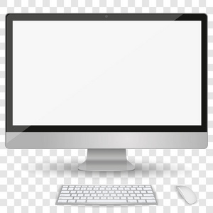 具有在透明背景前视图上隔离的空白白屏的 Imac 计算机显示