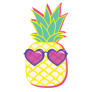 菠萝与眼镜，水果，白色背景，矢量图