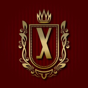 金皇家徽章在中世纪风格。老式的标识与 X 会标