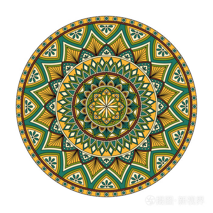 彩色花卉曼陀罗,矢量图
