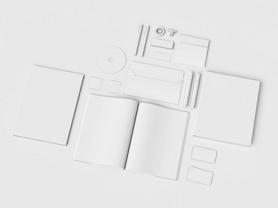 品牌模拟了  白色文具。办公用品 小玩意。3d 图