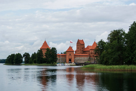 特拉凯城堡，岛和湖，立陶宛的视图
