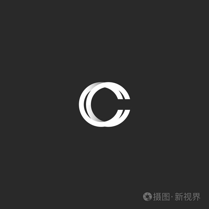 徽标c字母字母组合组合cc马克简单干净的婚礼卡会徽样机重叠与阴影的