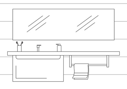 浴室里的一部分。镜子，顶部和挂碗橱里。矢量图在一个线性的风格
