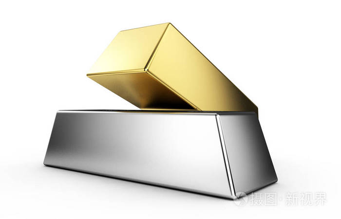 在白色背景 3d 仁德金字塔从金和银酒吧