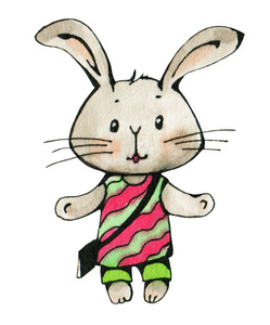 水彩绘画的可爱的小兔子