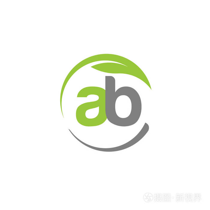 带圆圈绿叶标志创意字母 ab