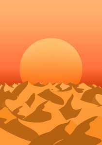 夏天的早上景观与退出橙色太阳与沙丘与阴影沙漠地平线