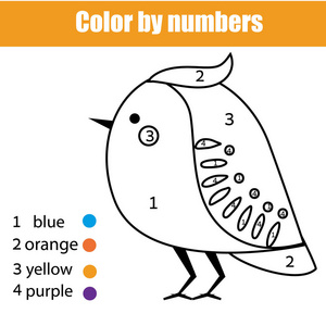 鸟的彩页。颜色由数字教育儿童游戏，绘图孩子活动