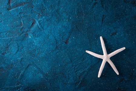 夏季背景与蓝色背景，节日贺卡上的海星