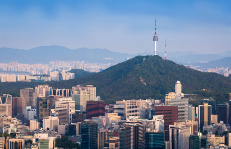 首尔市和市中心的天际线，韩国