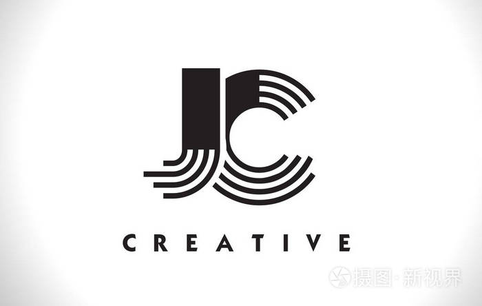 带黑色线条设计的 jc 标志字母.线封信矢量点检