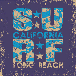 冲浪 t 恤冲浪长滩，加利福尼亚水上运动