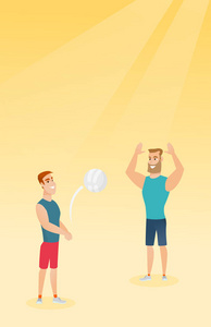 两名白人男子打沙滩排球