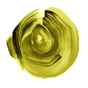 橄榄绿色纹理压克力圆。水彩染色在白色背景上