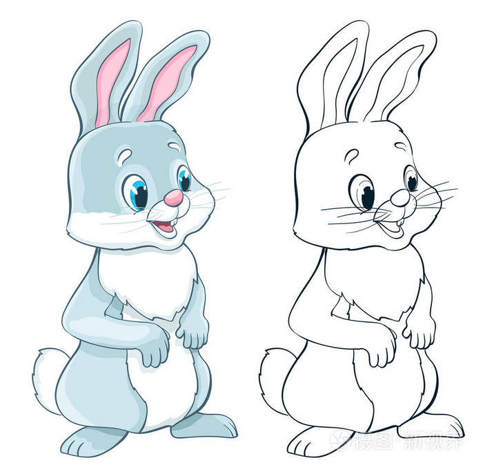 卡通可爱小兔子白色衬底上.包含的着色版本.