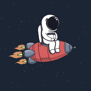 可爱的宇航员坐上火箭