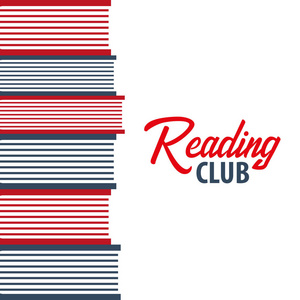 横幅读书俱乐部。一摞书。矢量图
