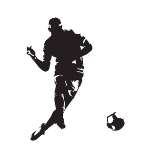 足球运动员踢踢球，抽象矢量剪影