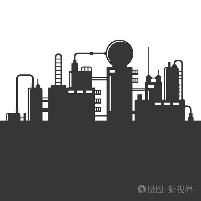 石油精炼厂剪影.矢量