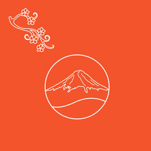 可爱的插图的樱花和富士山的分支