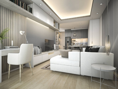3d 渲染奢华和现代的客厅里，有好的设计皮革沙发