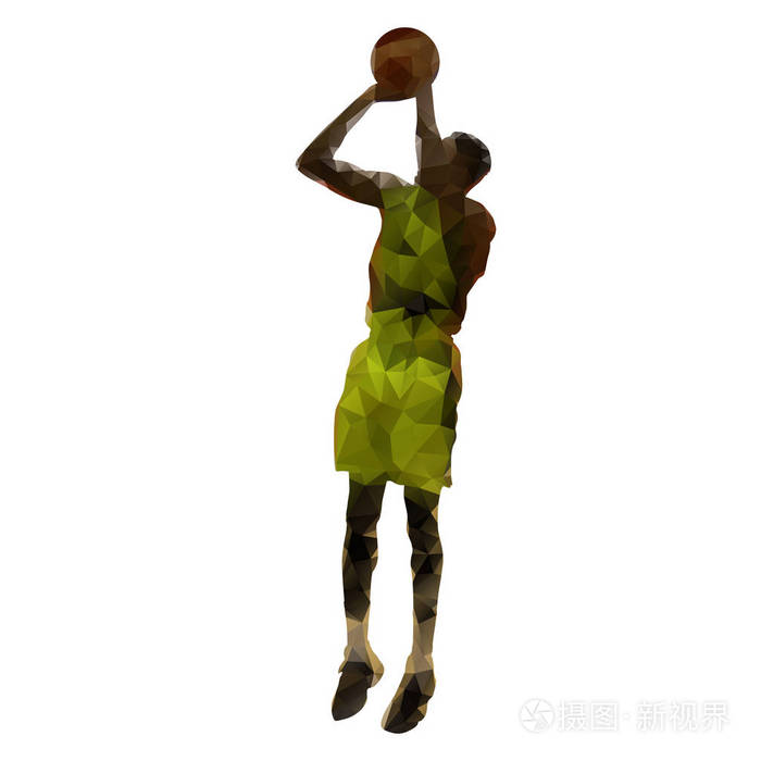 球,跳投的篮球运动员.多边形矢量说明