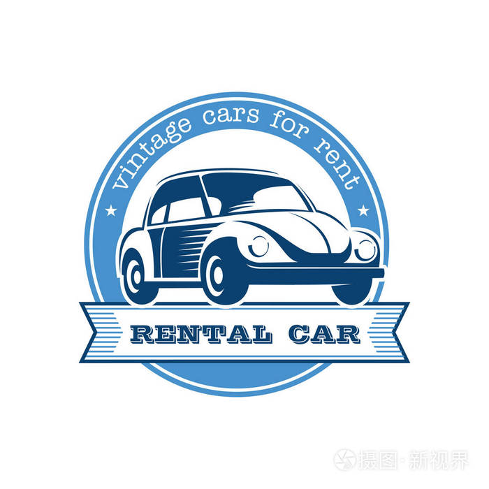 老式汽车租赁.老式的汽车.矢量标志.孤立在白色背景上