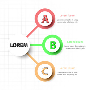 三个主题的彩色网格为网站演示文稿封面海报矢量设计信息图图概念上的 3d 纸圈。