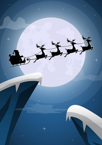 圣诞老人和圣诞前夜飞的驯鹿雪橇