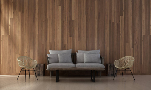 室内设计的最小客厅和木墙纹理