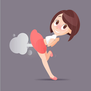 少妇女撅屁股与空白气球出从她的屁股而放屁的可爱女人照片