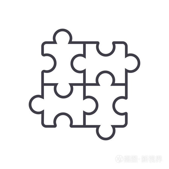 拼图,拼图矢量线图标,标志,背景,可编辑的笔画的插图