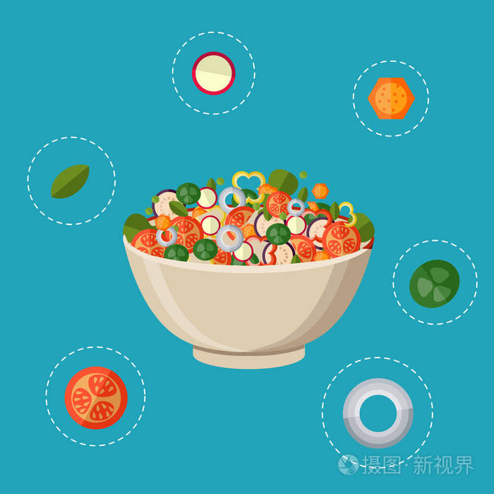 新鲜蔬菜沙拉矢量图标集.矢量插图.fla