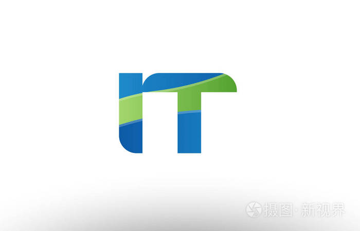 蓝色绿色它 i t 字母字母标志组合图标设计