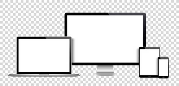 现实的显示器 笔记本电脑 平板电脑 智能手机股票矢量集