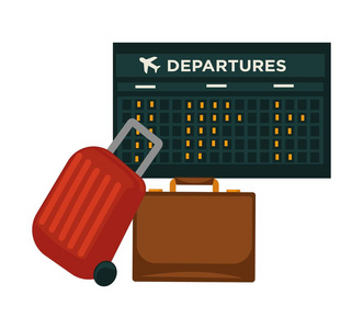 旅行的概念与旅客行李袋和机场航班时刻表