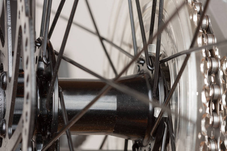 自行车轮毂的后轮, 关闭视图, 工作室照片