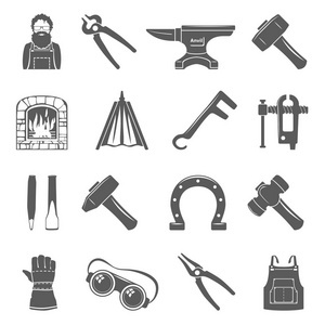 黑色图标铁匠工具和设备