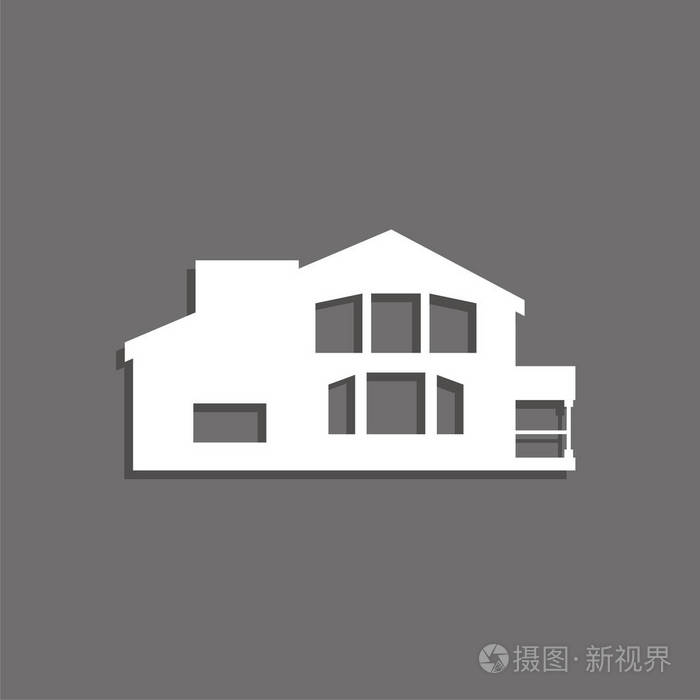 私人房子.矢量图标.灰色背景上带有阴影的白色图像