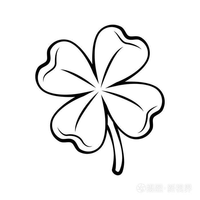 三叶草四叶轮廓.圣帕特里克节.剪影.在白色上隔离的矢量插图