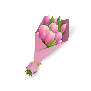 粉红色郁金香向量例证。剪纸花