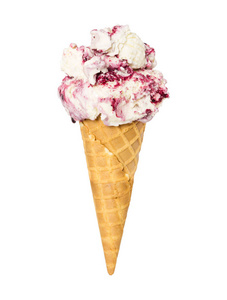 蓝莓冰淇淋白色的华夫饼锥
