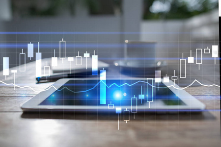 图表和图形在虚拟屏幕上。业务战略 数据分析技术和财政增长概念